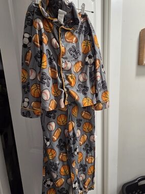 Kids Grey Sports Print Pajama Set with Orange Accents